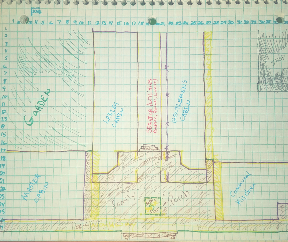 Original sketch of our tiny cabin compound plan.