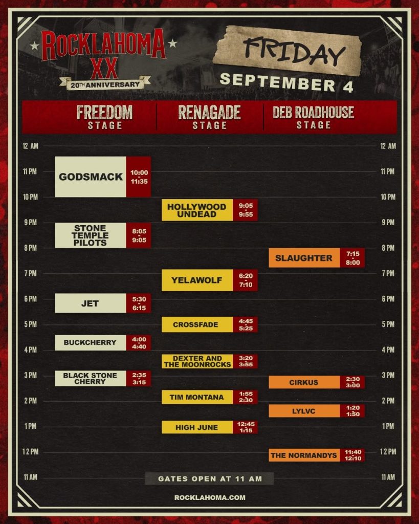 Daily Schedule - WhiskeyChick's Road to Rocklahoma 2026