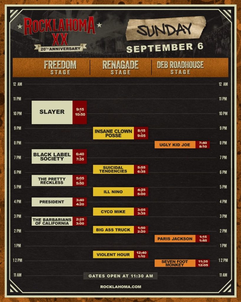 Daily Schedule - WhiskeyChick's Road to Rocklahoma 2026
